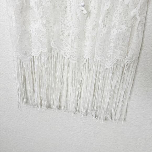 [Costyleen] White Fringe Hem Scoop Neck Sheer Beach Swim Coverup NWT Sz Medium M - Picture 8 of 11